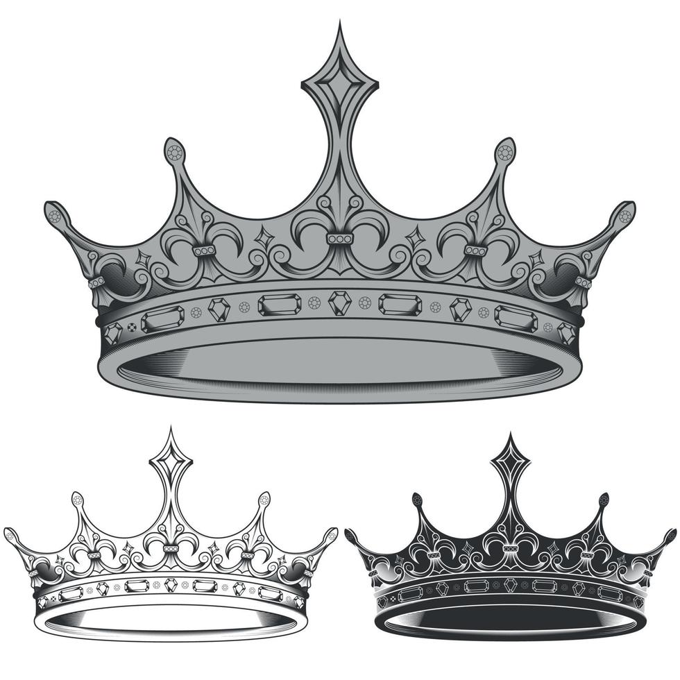 vector ontwerp van zwarte en witte koninklijke kroon silhouetten