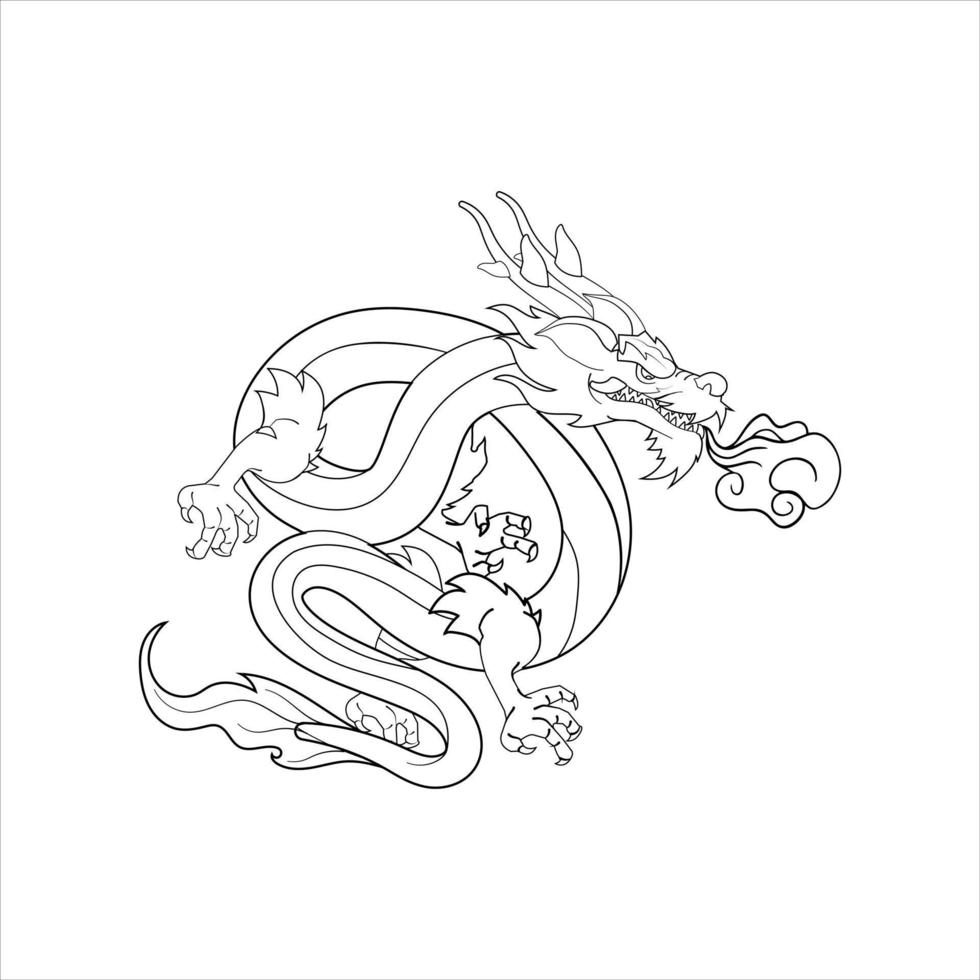 enkele doorlopende lijntekening van fictieve monstersdraak voor Chinese traditionele logo-identiteit. magisch legende schepsel mascotte concept voor vechtsportvereniging. ontwerpillustratie met één lijntekening vector