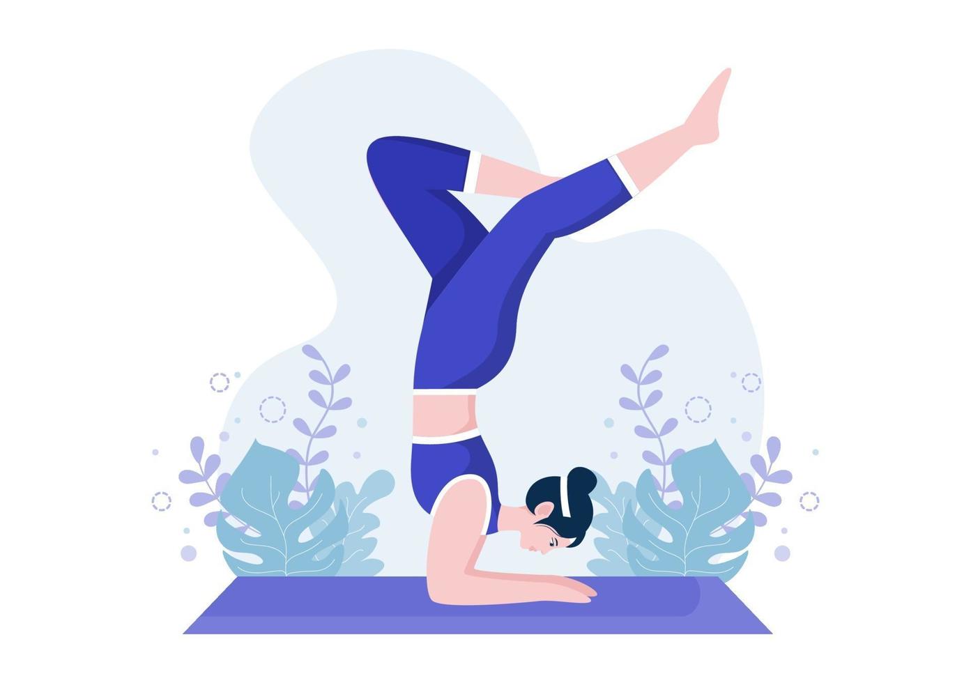 yoga- of meditatiepraktijken zijn gericht op gezondheidsvoordelen van het lichaam om gedachten, emoties, aanvang en het zoeken naar ideeën te beheersen. platte ontwerp vectorillustratie vector