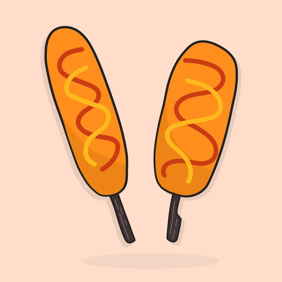 2 Corn dog Koreaans straat voedsel populair breken tijd menu vector illustratie.