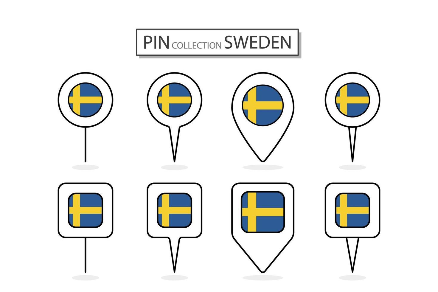 reeks van vlak pin Zweden vlag icoon in verschillend vormen vlak pin icoon illustratie ontwerp. vector