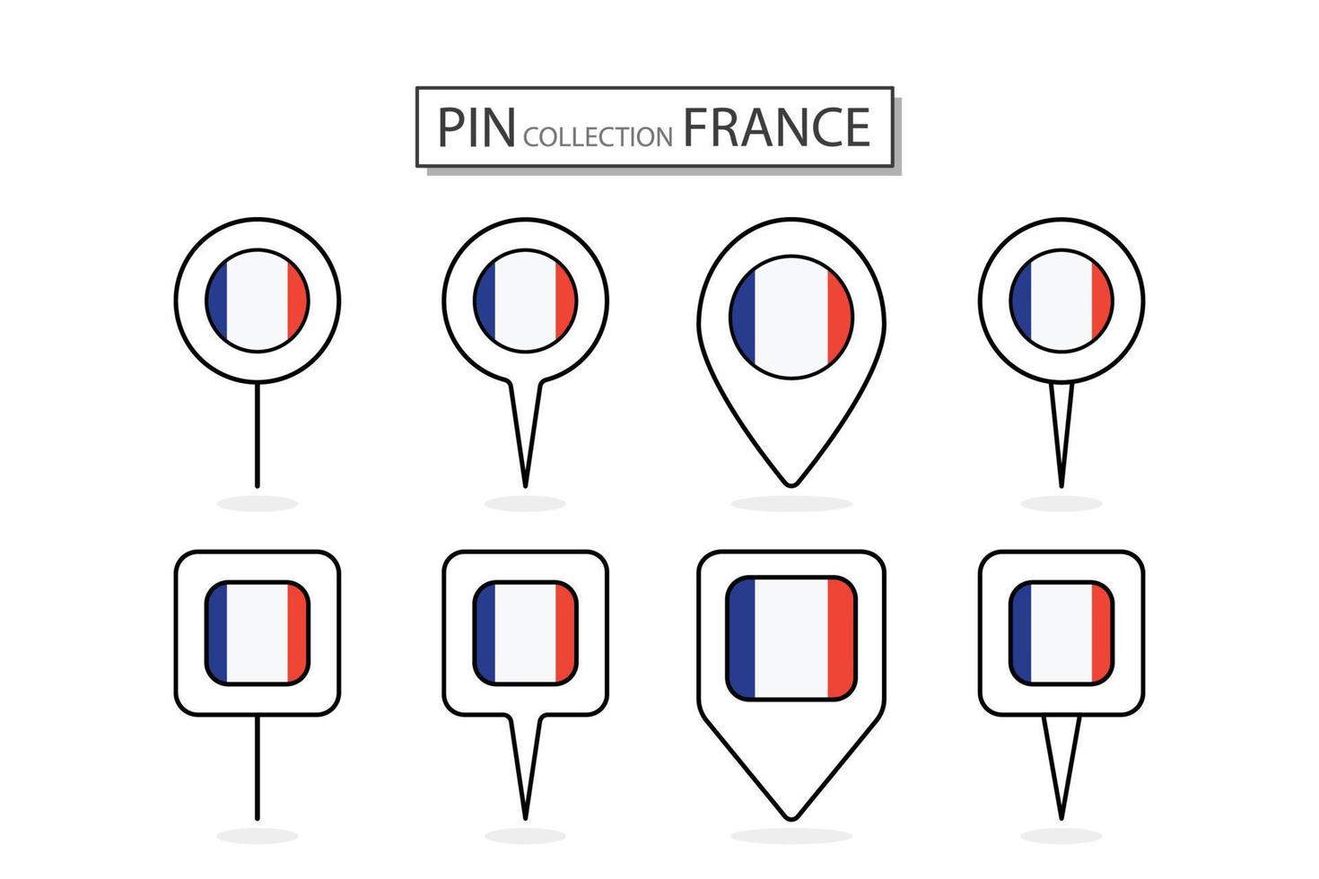 reeks van vlak pin Frankrijk vlag icoon in verschillend vormen vlak pin icoon illustratie ontwerp. vector