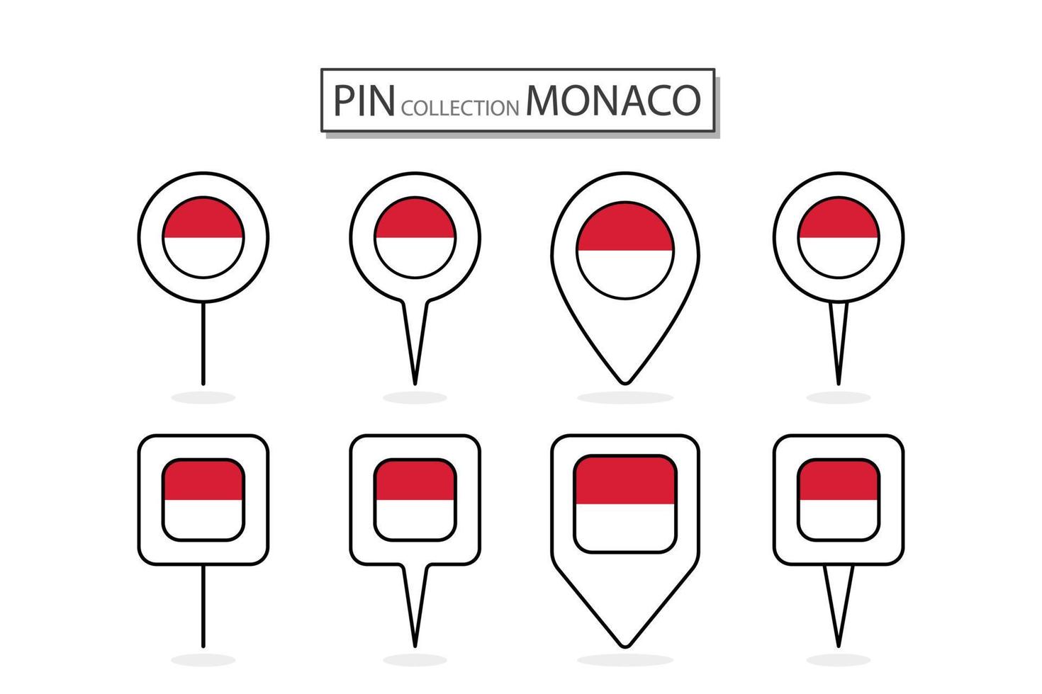 reeks van vlak pin Monaco vlag icoon in verschillend vormen vlak pin icoon illustratie ontwerp. vector