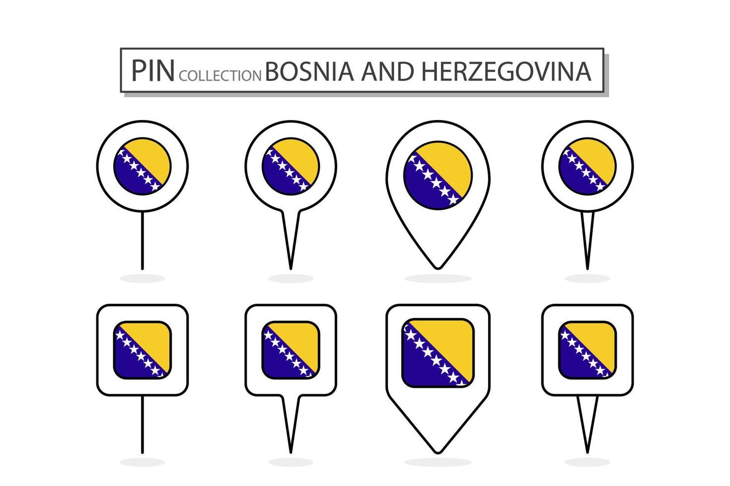reeks van vlak pin Bosnië en herzegovina vlag icoon in verschillend vormen vlak pin icoon illustratie ontwerp. vector