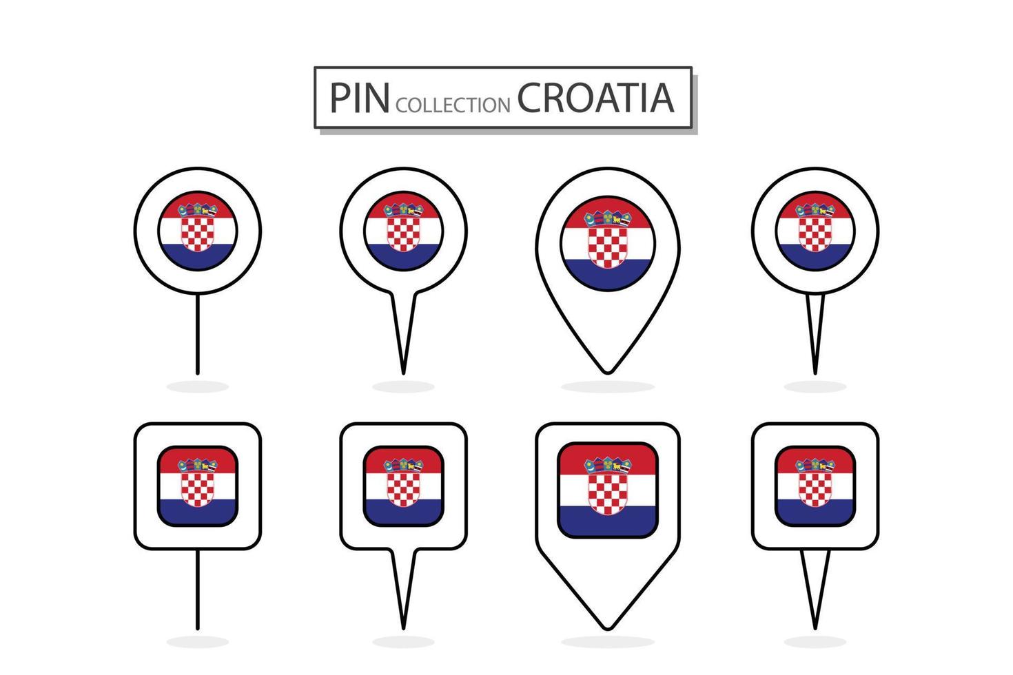 reeks van vlak pin Kroatië vlag icoon in verschillend vormen vlak pin icoon illustratie ontwerp. vector