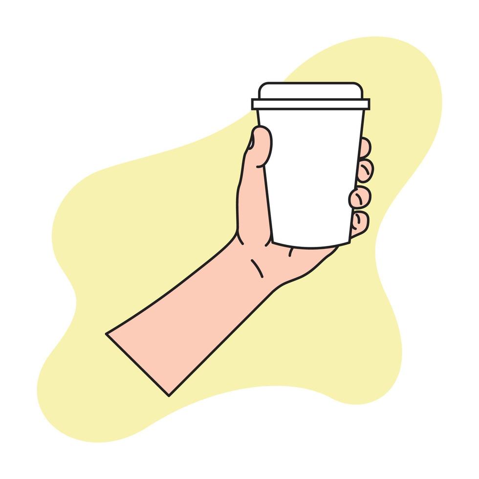 hand- Holding een drinken in een plastic kop vector