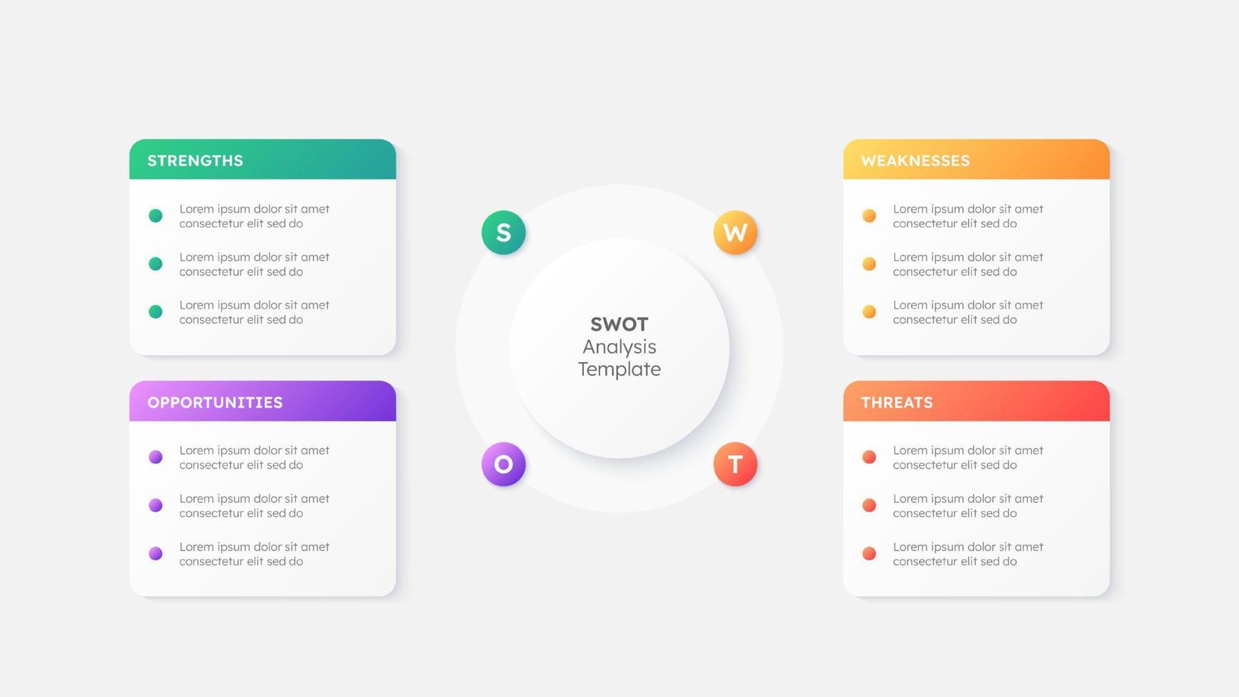 vier 4 stappen opties cirkel bedrijf infographic swot analyse ontwerp sjabloon vector