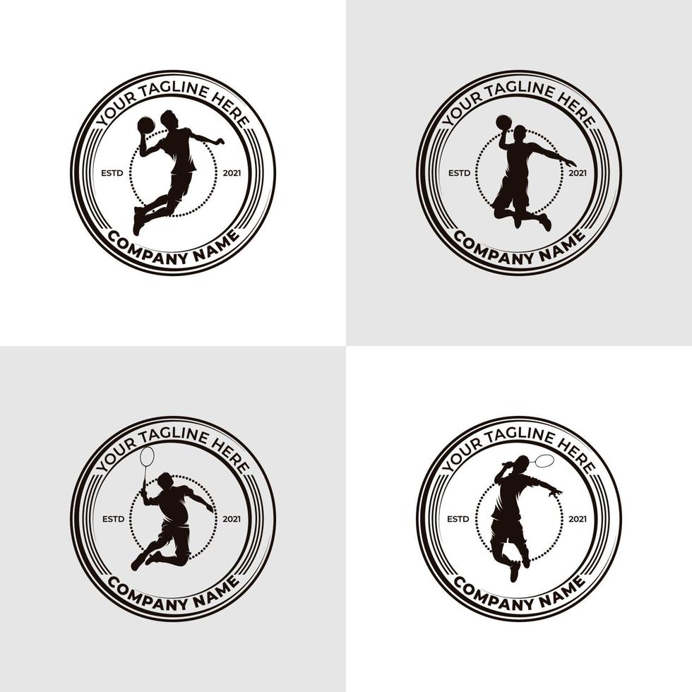 reeks van basketbal en badminton logo ontwerp vector