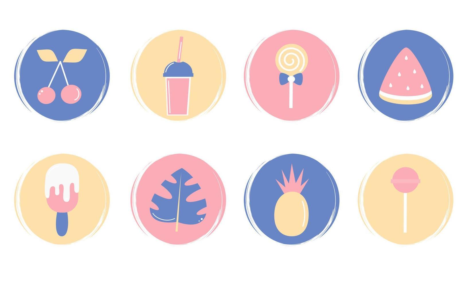 vector reeks van logo ontwerp Sjablonen, pictogrammen en badges voor sociaal media highlights met schattig zomer elementen