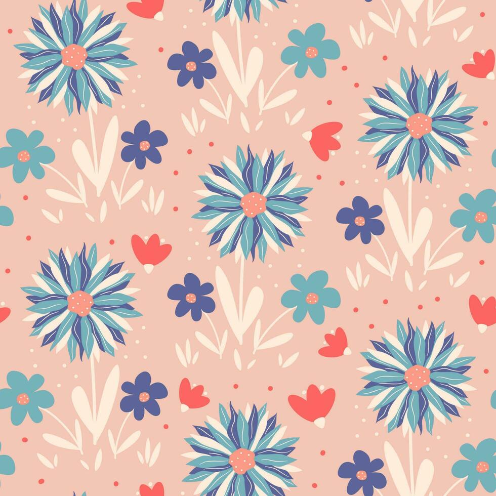 hand- getrokken schattig naadloos vector patroon achtergrond illustratie met kleurrijk pastel bloemen