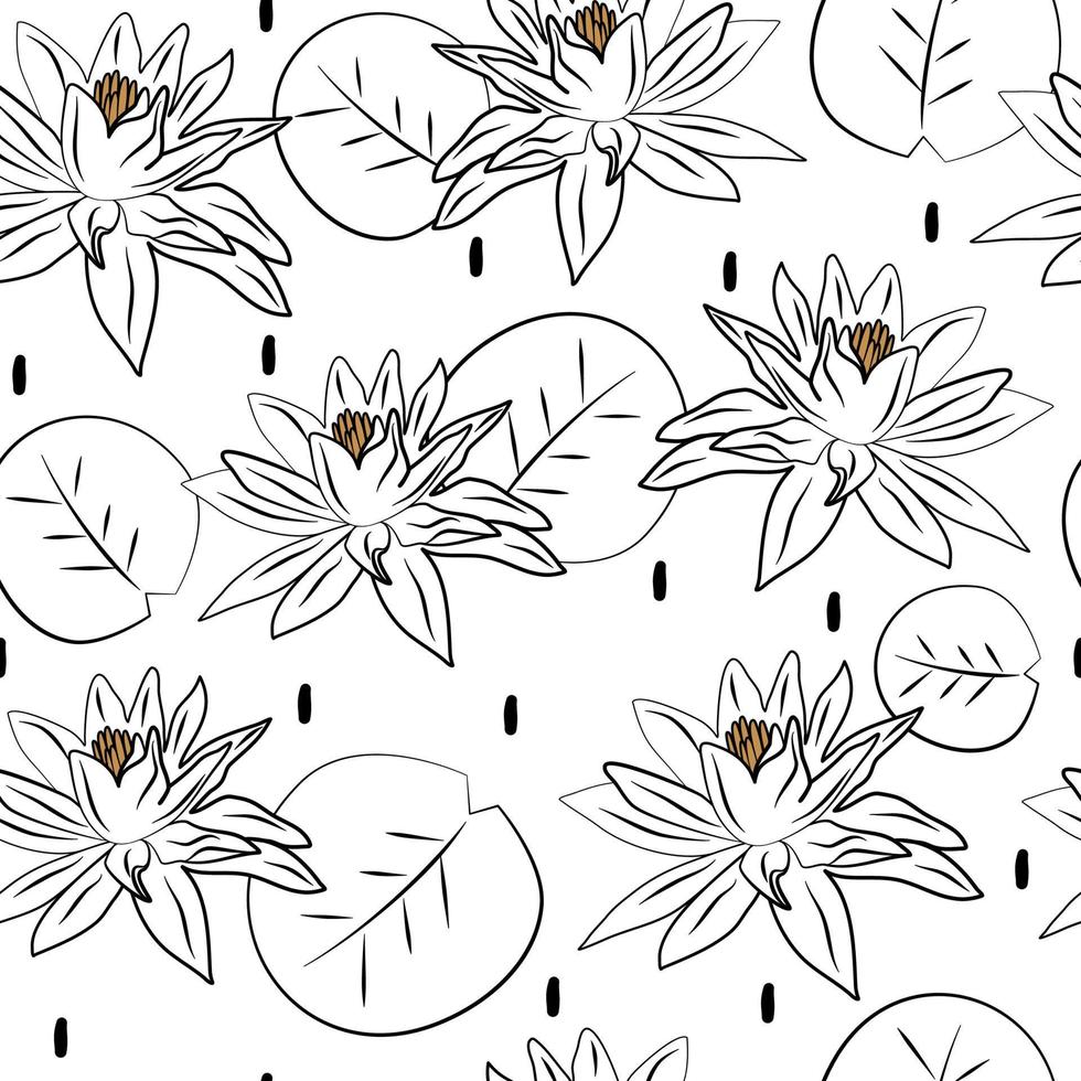 schattig minimaal zwart en wit modieus naadloos vector patroon achtergrond illustratie met schoonheid lotus bladeren en bloemen