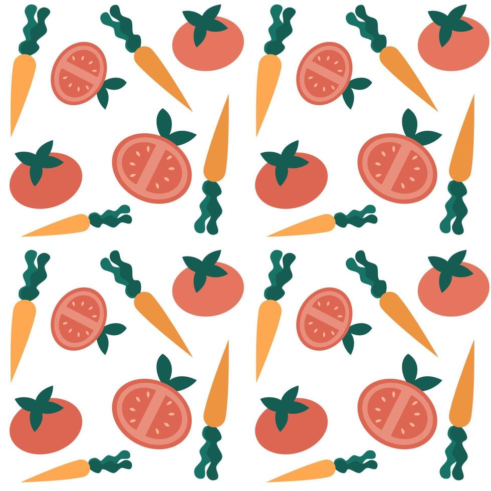 schattig naadloos vector patroon achtergrond illustratie met tomaten en wortels