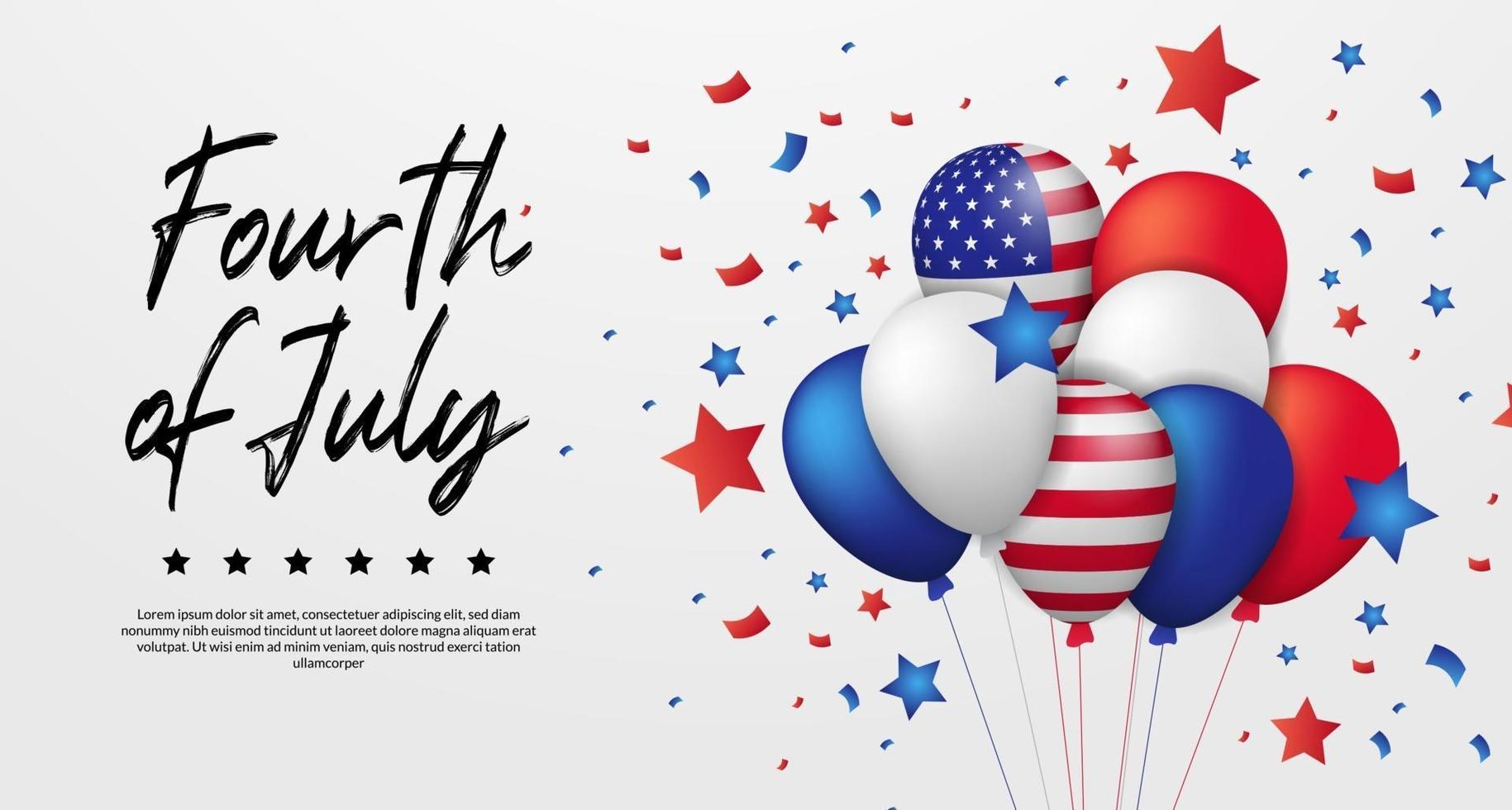 vierde van juli, Amerikaanse onafhankelijkheidsdag, 4 juli van de VS met 3D-sjabloon voor spandoek van de poster van de ballonpartij vector