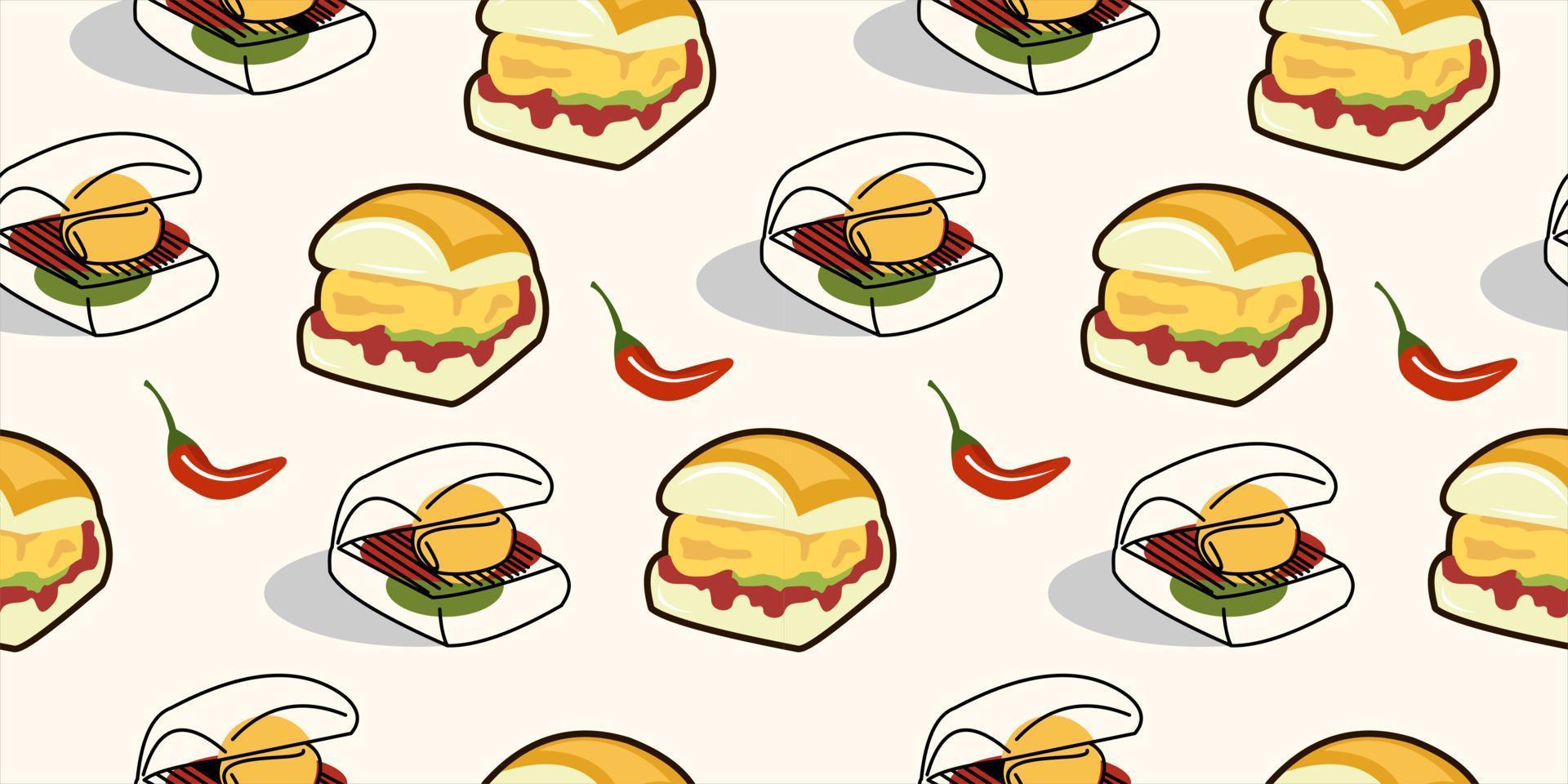 naadloos patroon tekenfilm vegetarisch hamburger Indisch traditioneel straat voedingsmiddelen vector