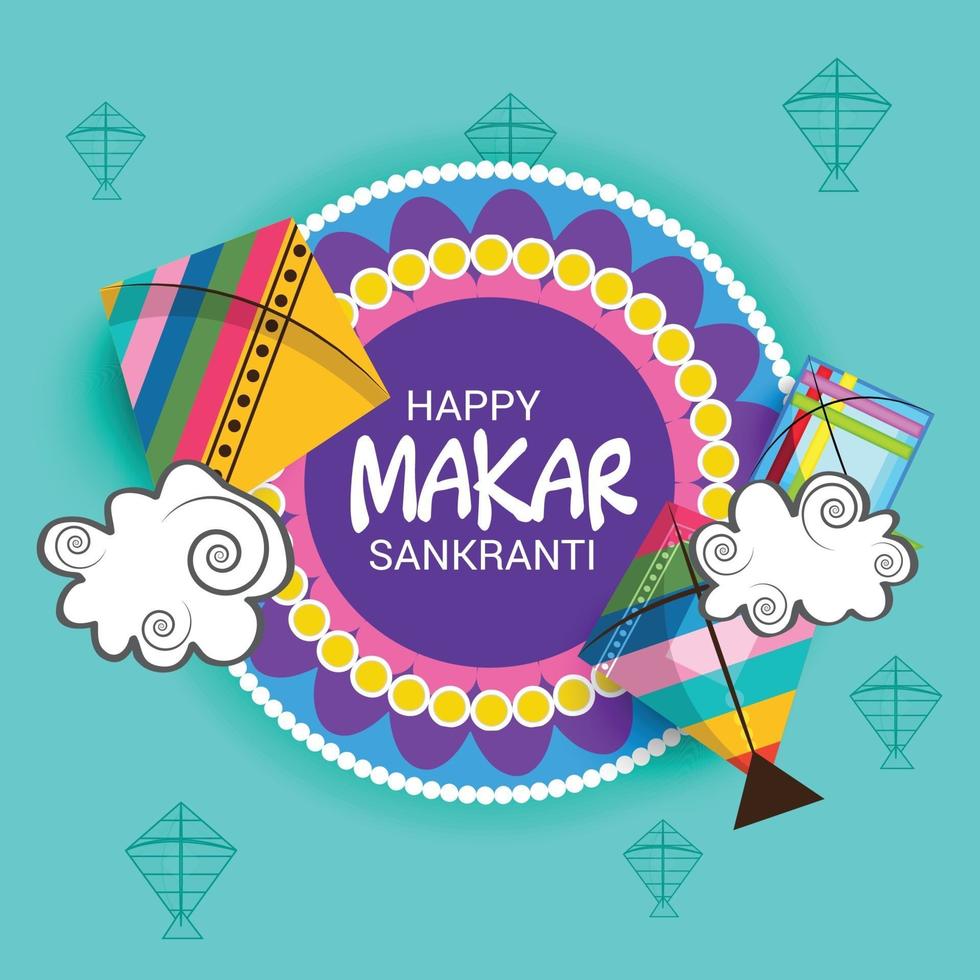 traditioneel indisch festival makar sankranti met kleurrijke vliegers vector