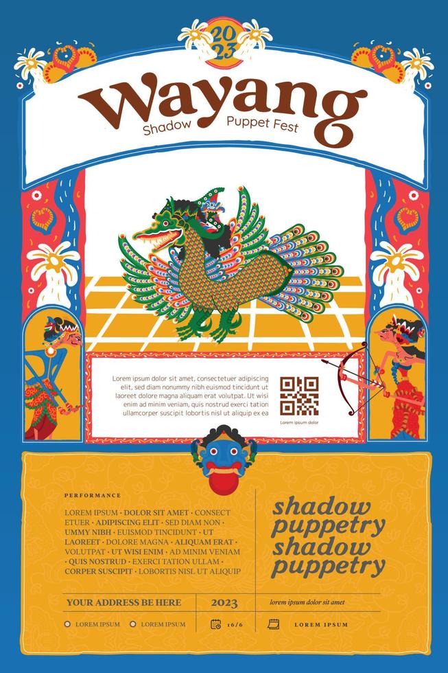 wayang schaduw poppenspel lay-out idee voor evenement poster met kleurrijk vlak ontwerp vector