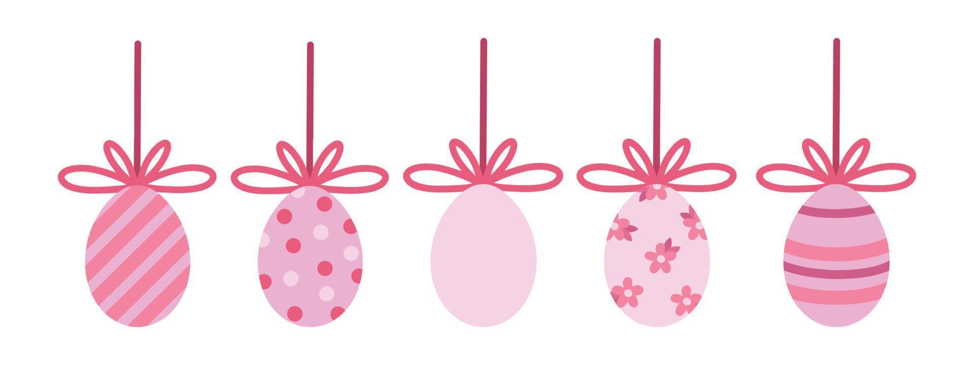 geschilderd kip eieren voor Pasen Aan een lintje. schattig roze geschilderd kip eieren. reeks van vector geschilderd kip eieren.