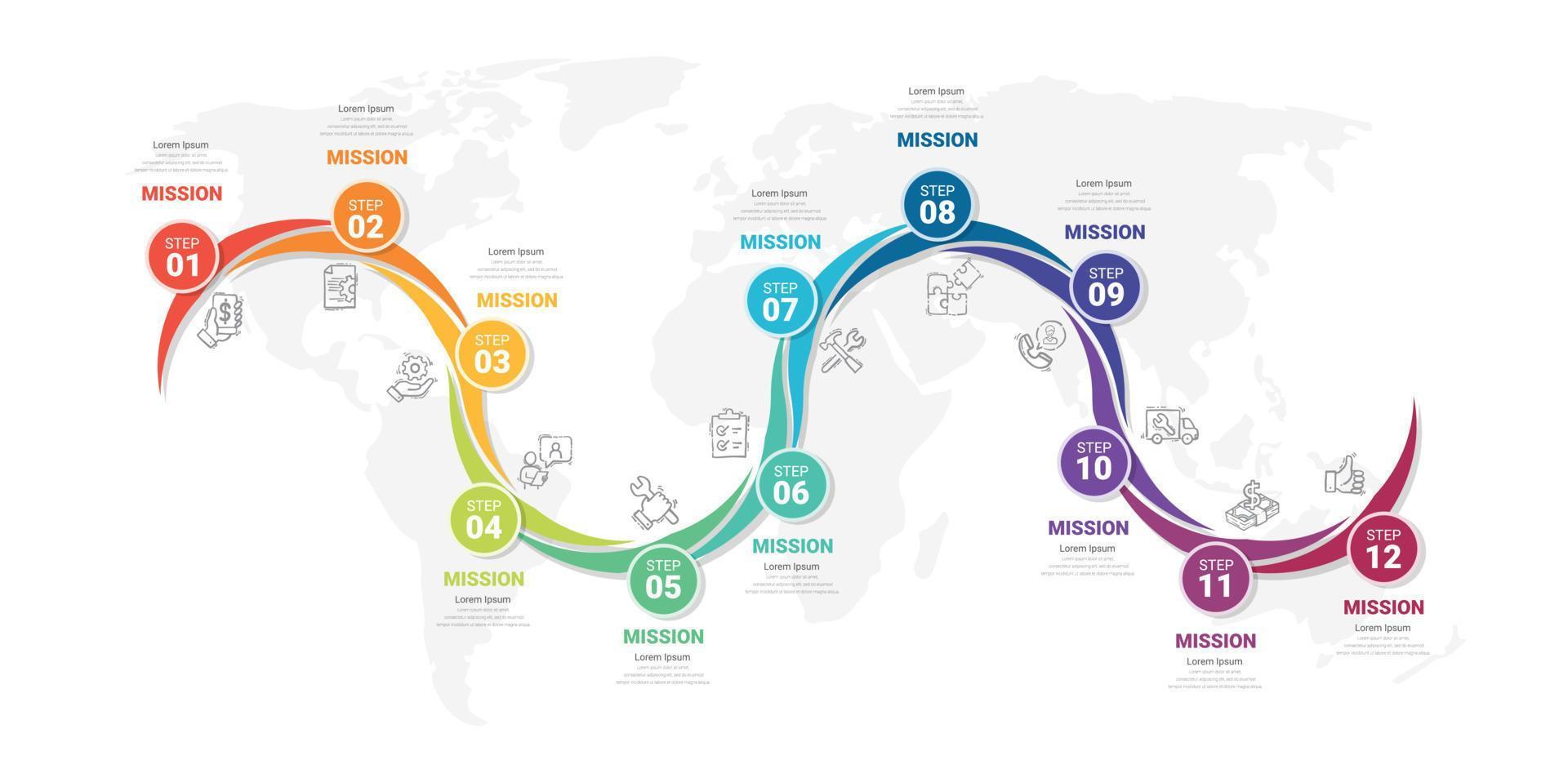 tijdlijn bedrijf voor 12 maanden, infographics element ontwerp en presentatie kan worden gebruikt voor bedrijf concept met 12 opties vector