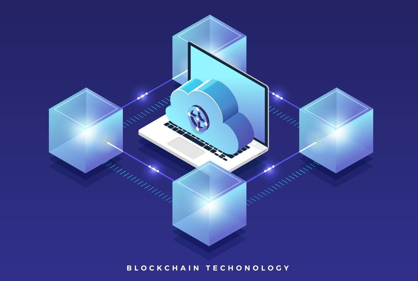 plat ontwerpconcept blockchain en cryptocurrency-technologie. samenstelling voor lay-outontwerp websitebanner. isometrische vectorillustratie. vector