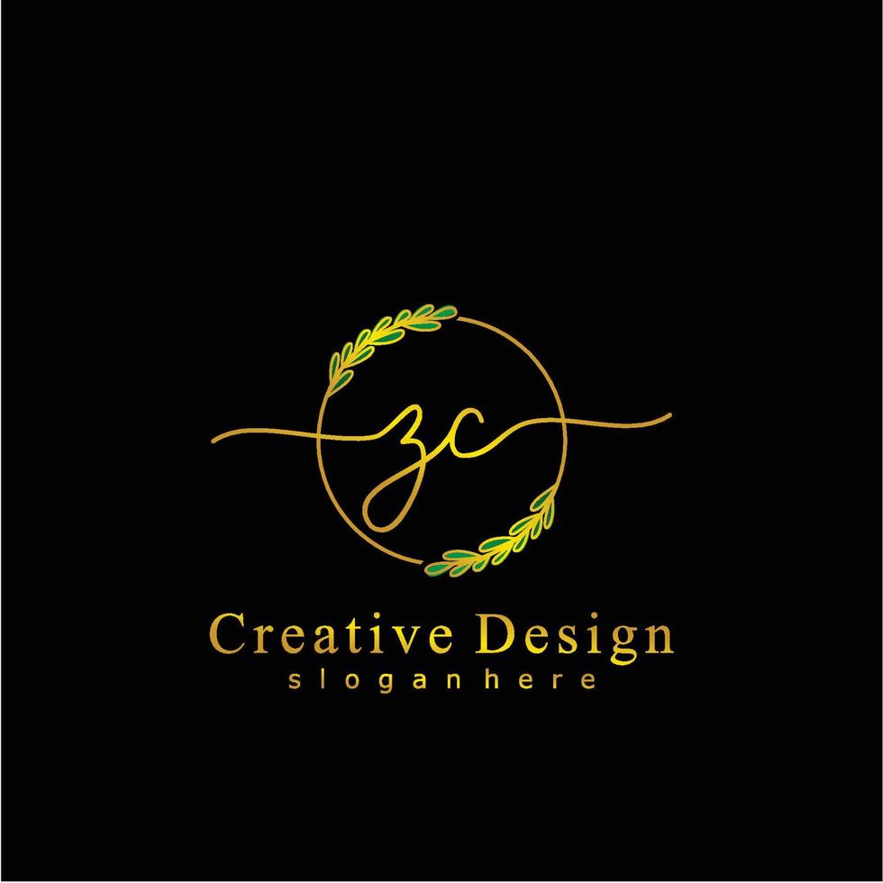 eerste zc schoonheid monogram en elegant logo ontwerp, handschrift logo van eerste handtekening, bruiloft, mode, bloemen en botanisch logo concept ontwerp vector