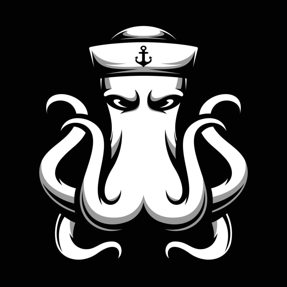 Octopus zwart en wit mascotte ontwerp vector