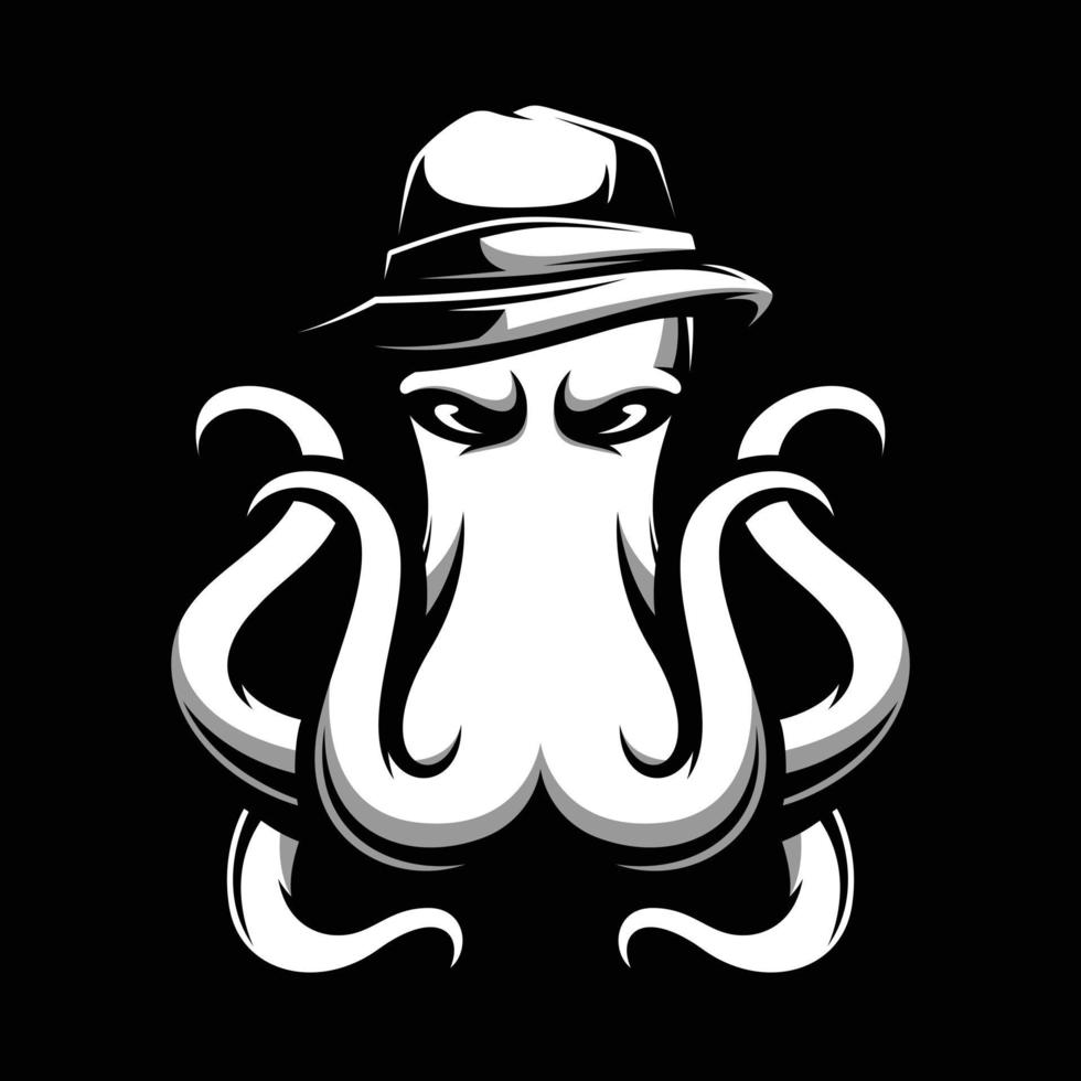 Octopus zwart en wit mascotte ontwerp vector