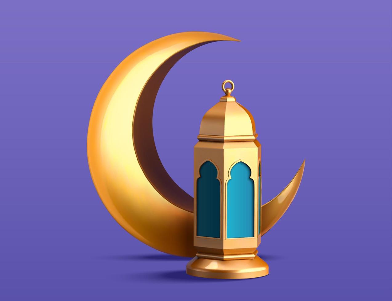 3d religie element verzameling van Islamitisch lantaarn fanoos en metaal halve maan maan. geschikt voor Ramadan of eid al adha decoratie. vector