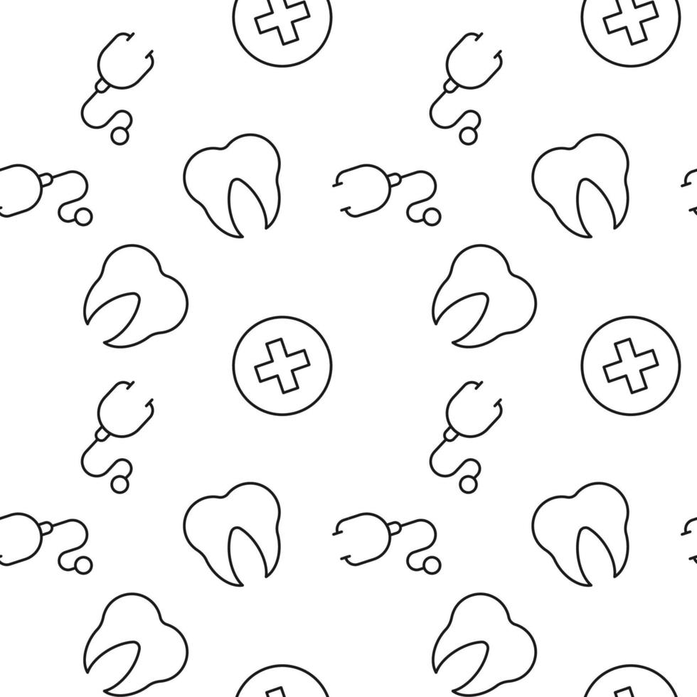 naadloos patroon van stethoscoop, tand, medisch kruis is gemaakt van lijn pictogrammen vector