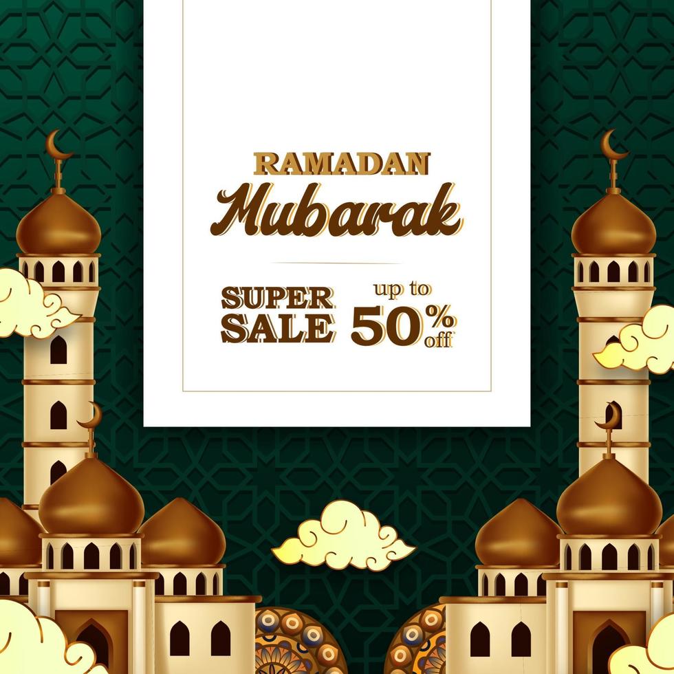 ramadan mubarak verkoop aanbieding banner luxe elegant met moskee en lantaarn mandala decoratie vector