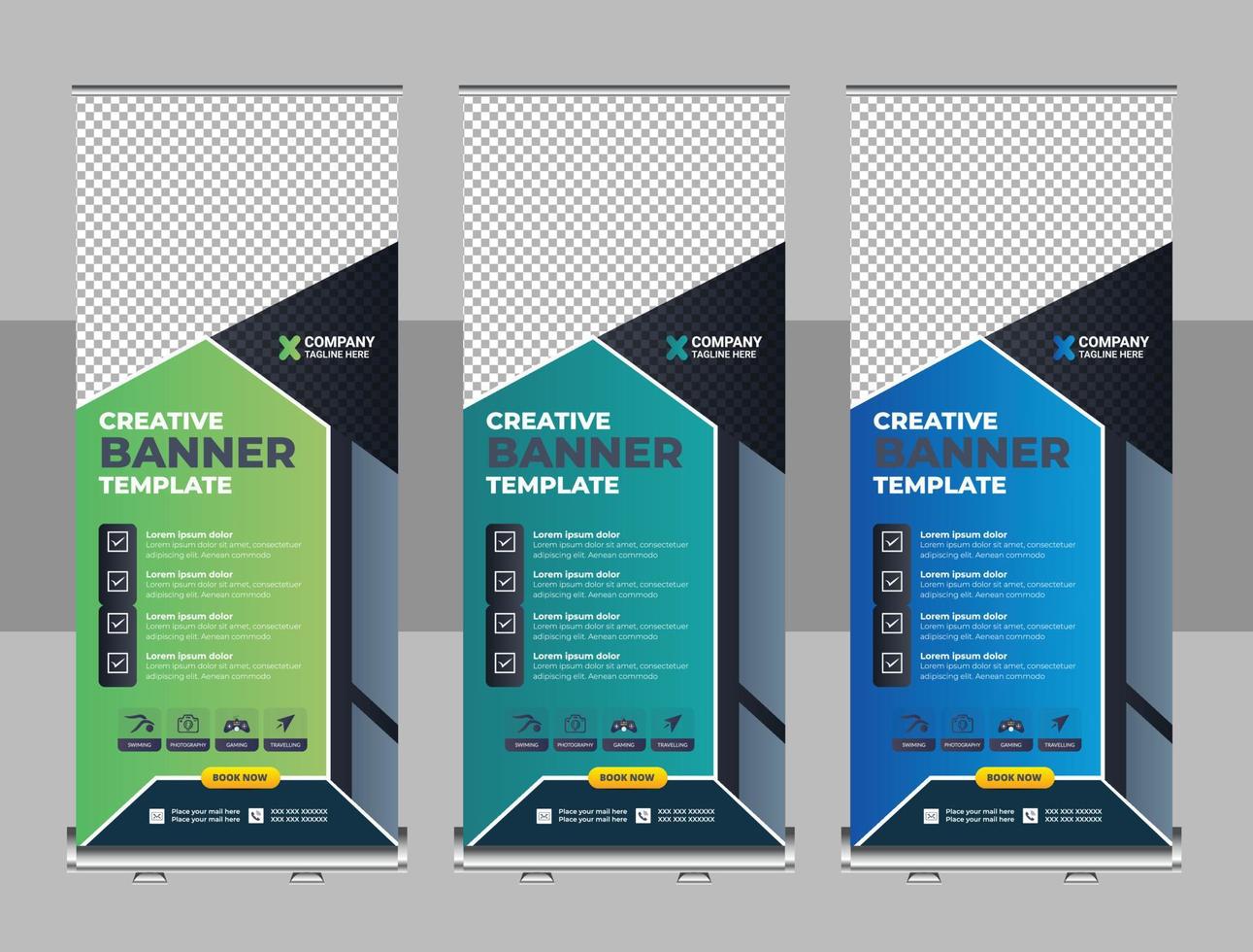 rollen omhoog banier ontwerp sjabloon, bedrijf banier indeling. verticaal, abstract achtergrond, Trekken omhoog ontwerp, modern x-banner, rechthoek maat, presentatie, poster, advertentie, afdrukken media vector