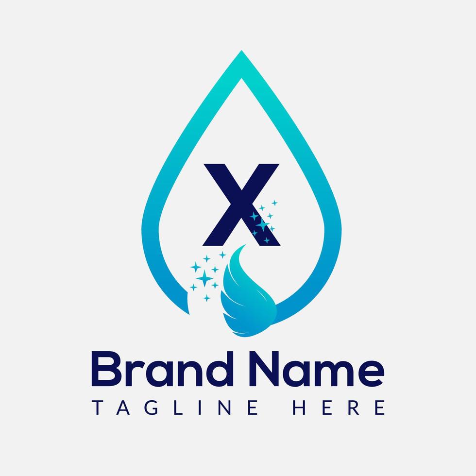 eerste brief X wassen logo, laten vallen en wassen combinatie. laten vallen logo, wassen, schoon, vers, water sjabloon vector