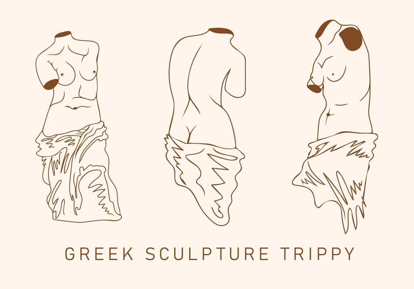 Grieks beeldhouwwerk trippy. vector hand- getrokken illustratie van menselijk vrouw lichamen