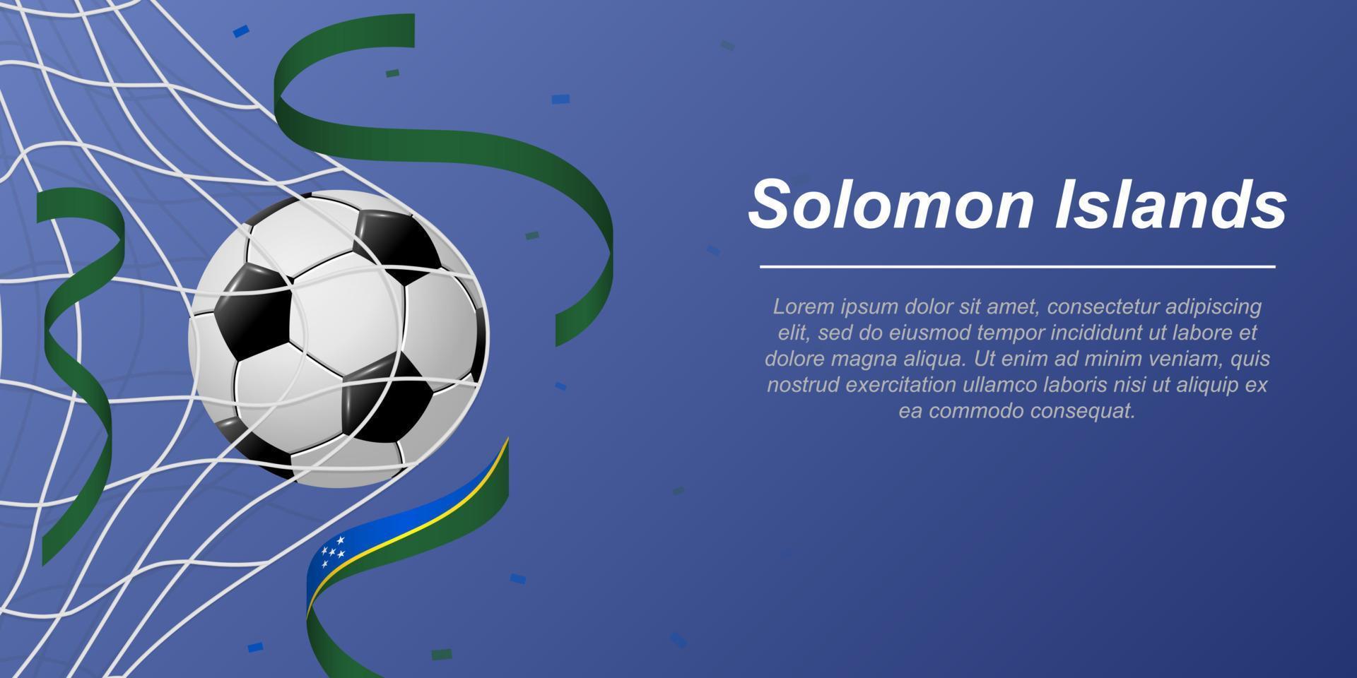 voetbal achtergrond met vliegend linten in kleuren van de vlag van Solomon eilanden vector