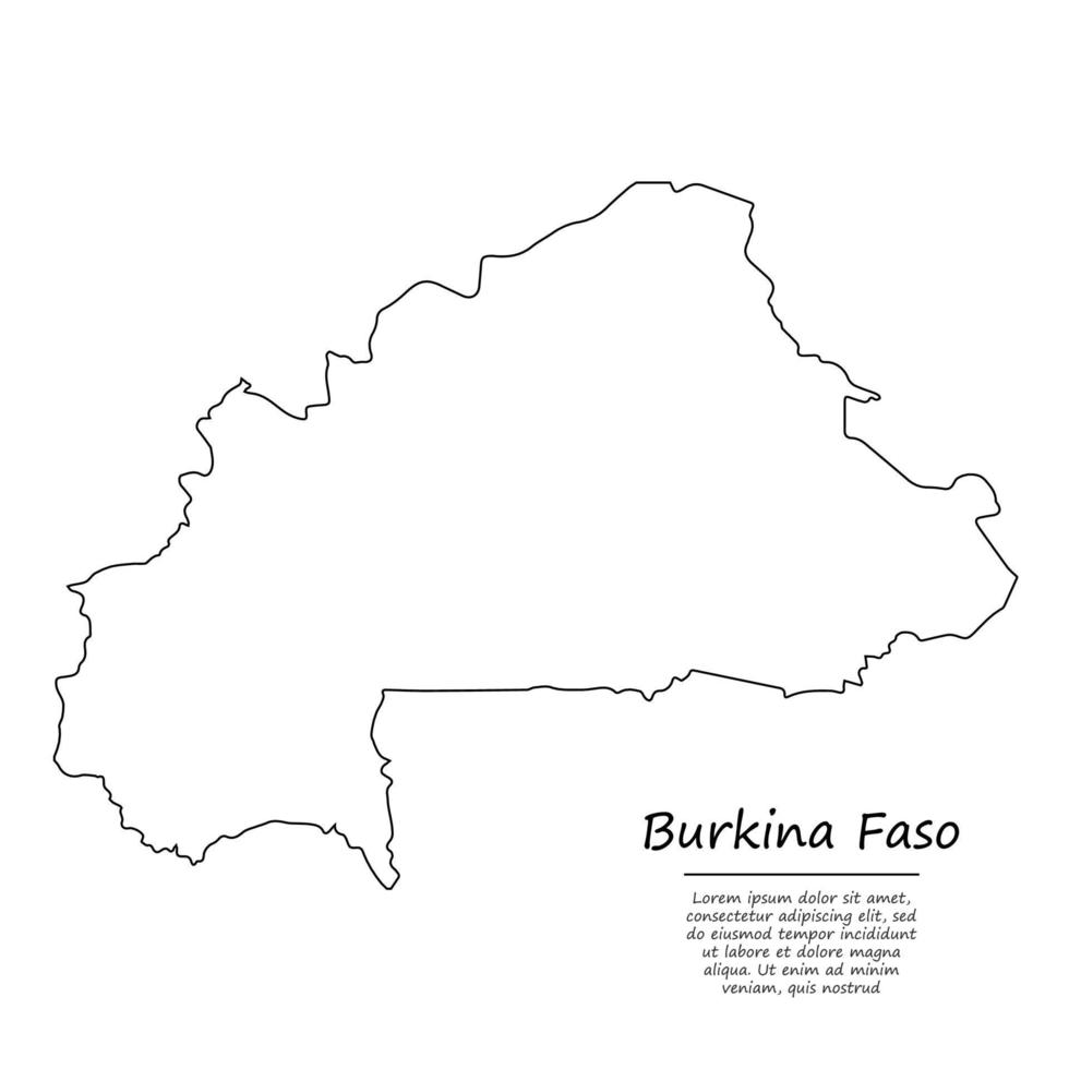 gemakkelijk schets kaart van Burkina faso, silhouet in schetsen lijn st vector