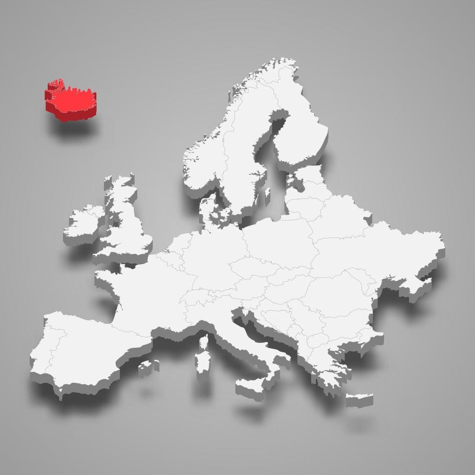 IJsland land plaats binnen Europa 3d kaart vector