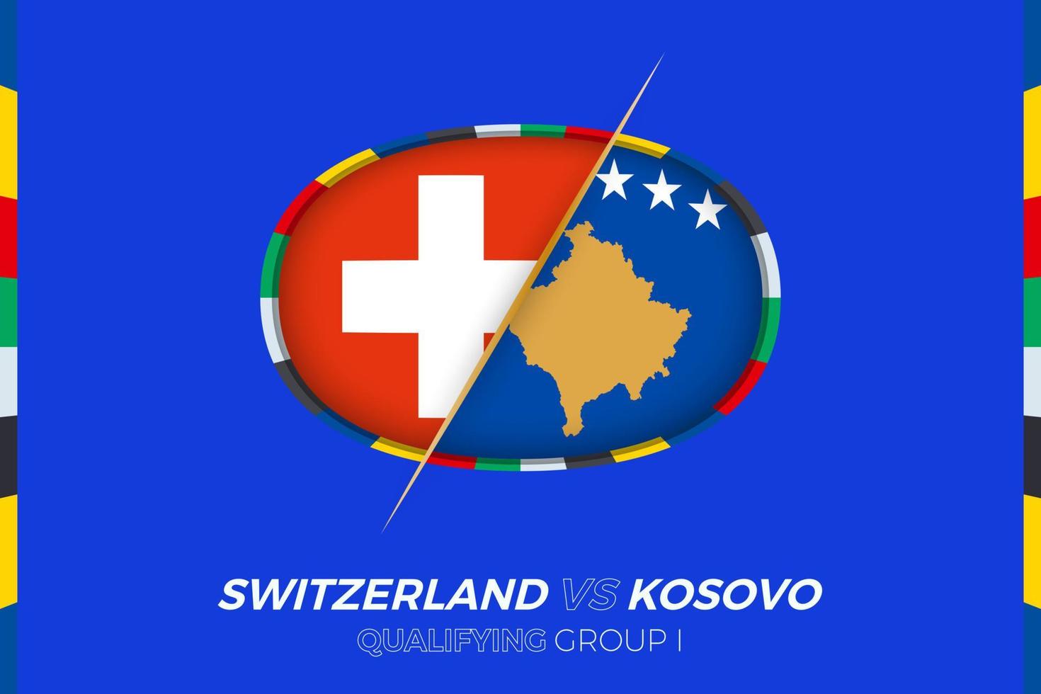 Zwitserland vs Kosovo icoon voor Europese Amerikaans voetbal toernooi kwalificatie, groep i. vector