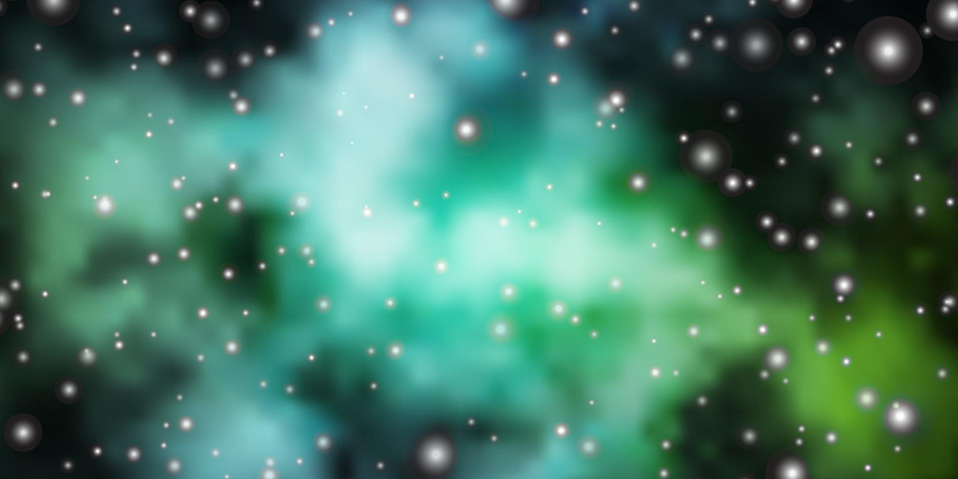 lichtblauwe, groene vectorachtergrond met kleine en grote sterren. vector
