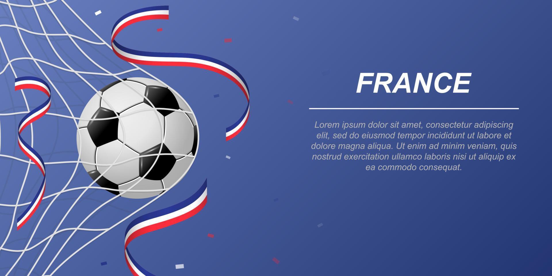 voetbal achtergrond met vliegend linten in kleuren van de vlag van Frankrijk vector