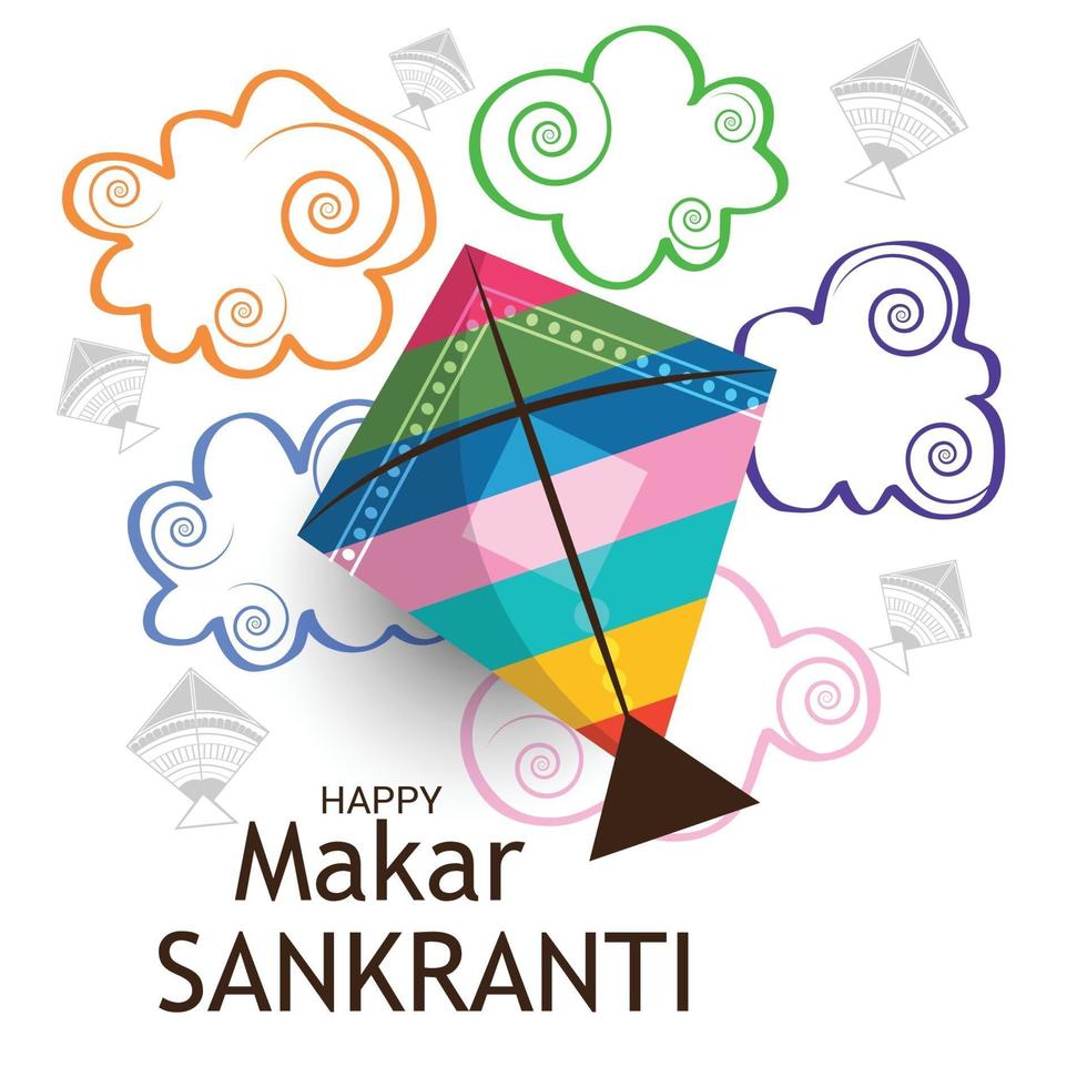 vectorillustratie van een achtergrond voor traditionele Indiase festival makar sankranti met kleurrijke vliegers vector