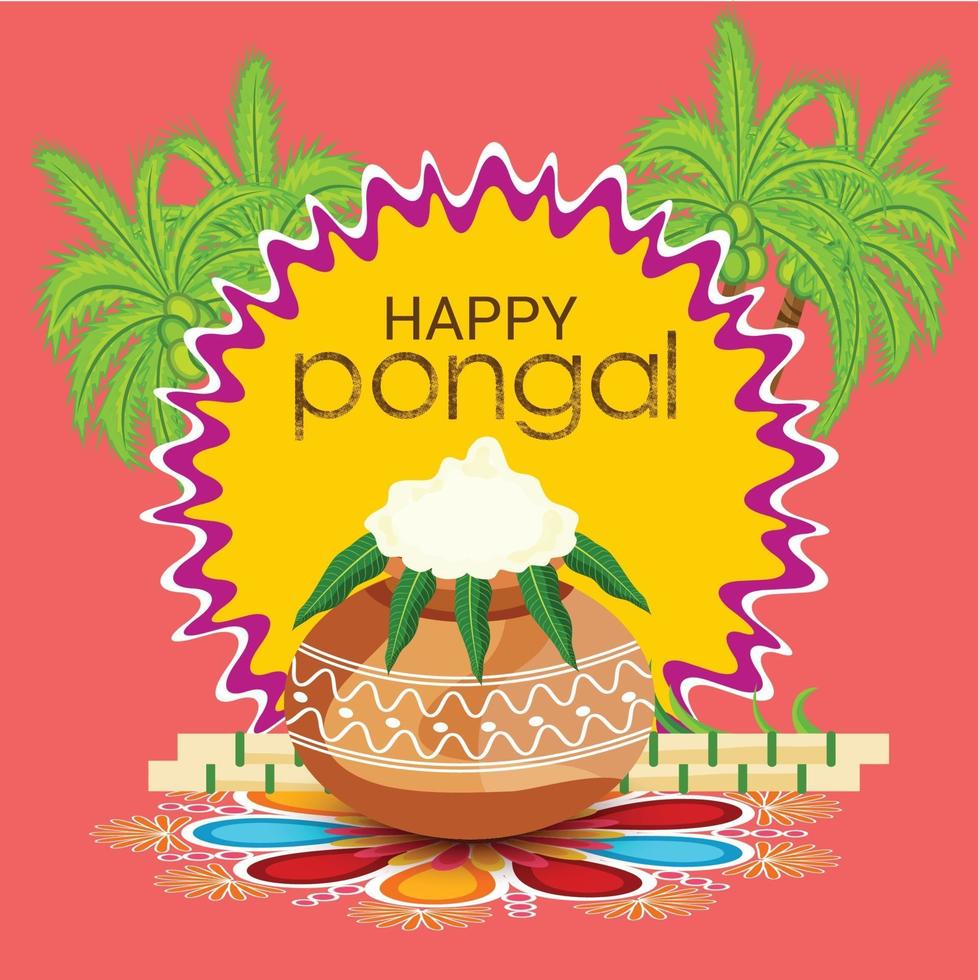 vector illustratie van een achtergrond voor happy pongal vakantie oogstfeest van tamil nadu, zuid india.