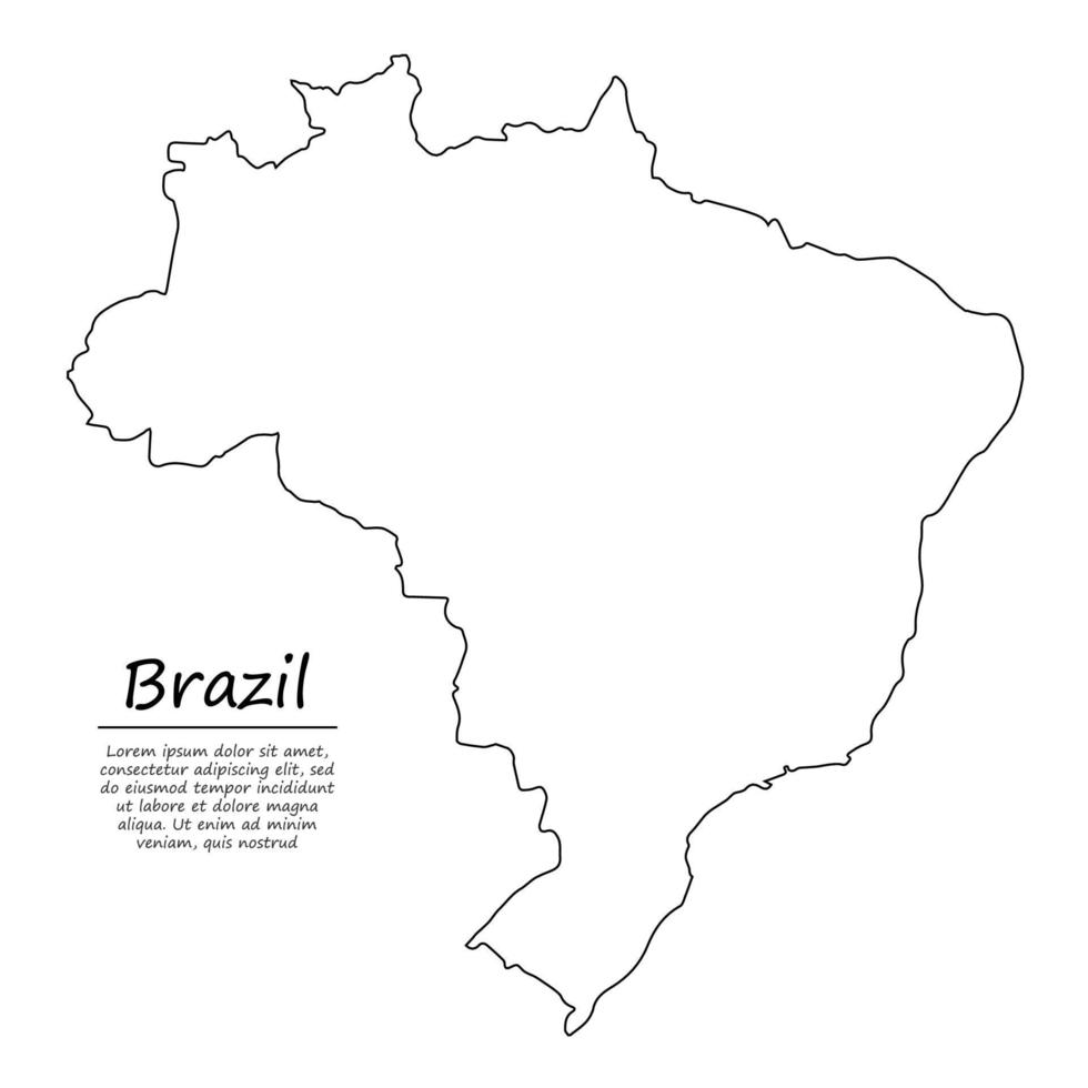 gemakkelijk schets kaart van Brazilië, in schetsen lijn stijl vector