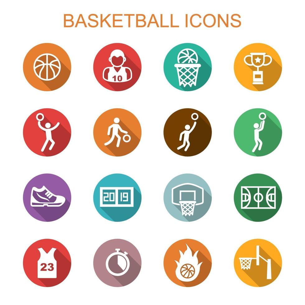 basketbal lange schaduw pictogrammen vector
