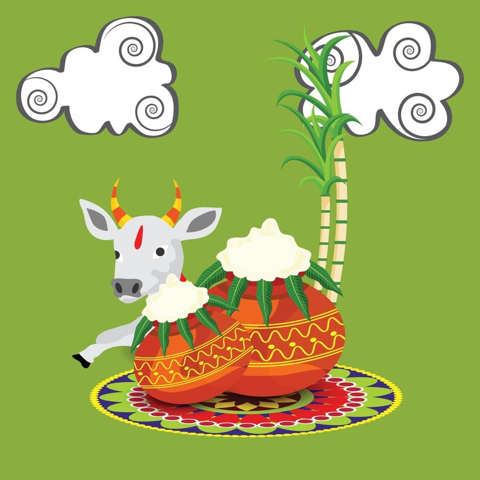 vector illustratie van een achtergrond voor happy pongal vakantie oogstfeest van tamil nadu, zuid india.