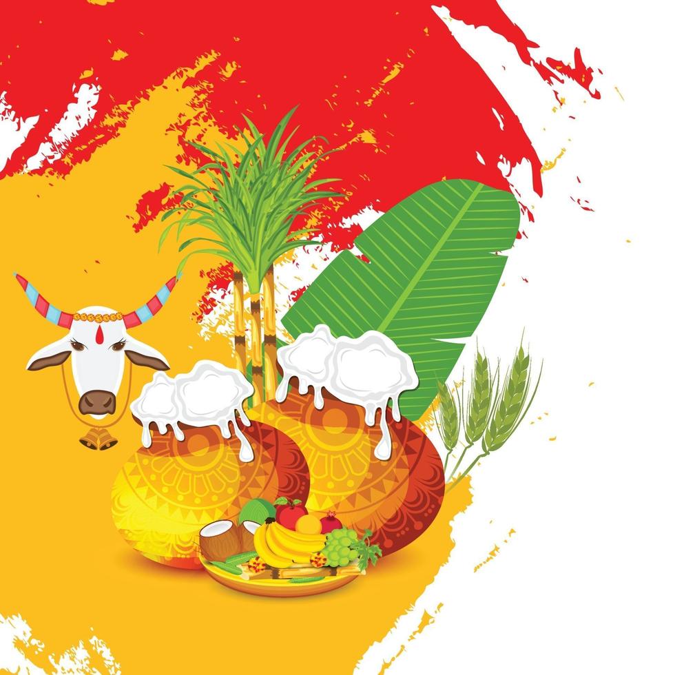 vector illustratie van een achtergrond voor happy pongal vakantie oogstfeest van tamil nadu, zuid india.