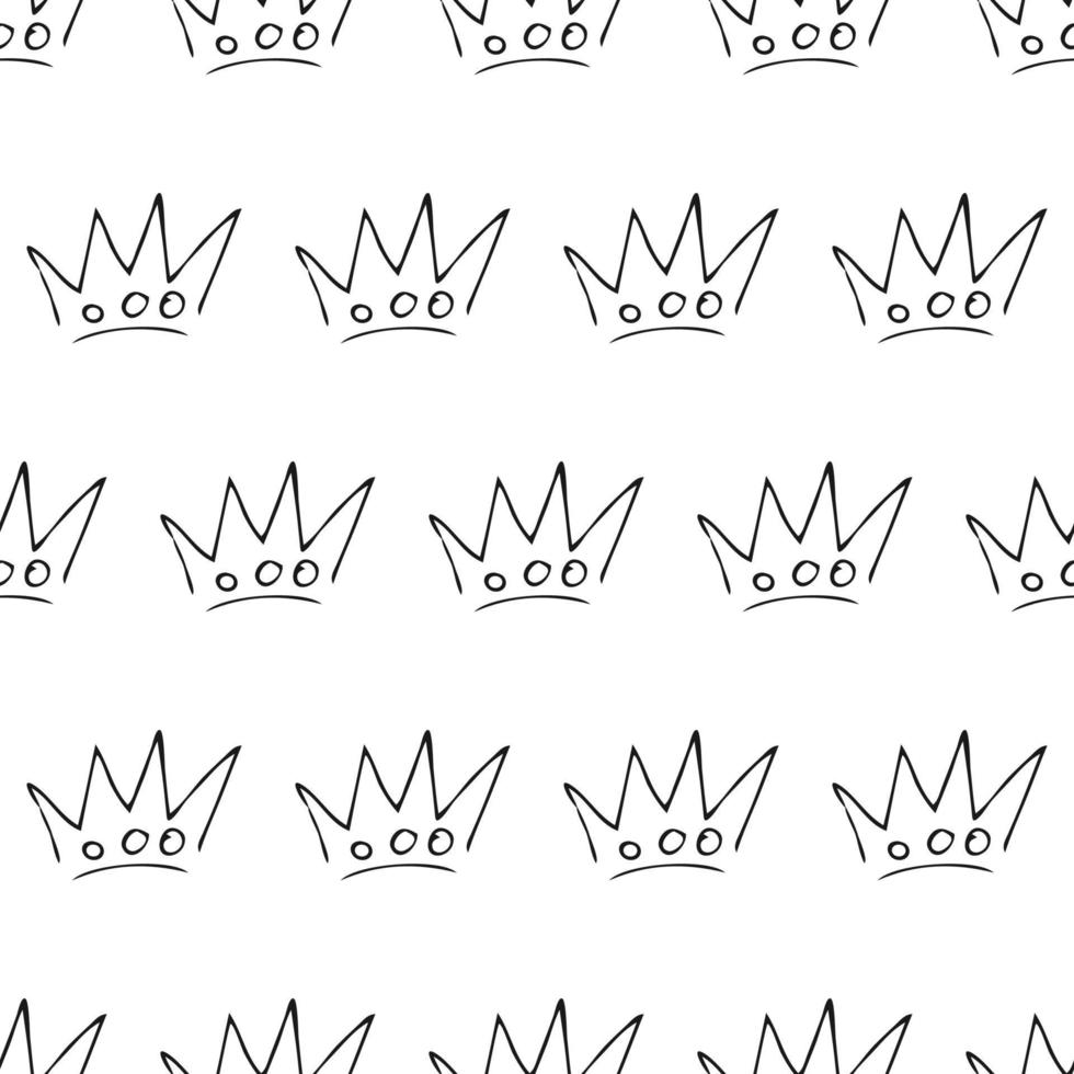 hand- getrokken kronen. naadloos patroon van gemakkelijk graffiti schetsen koningin of koning kronen. Koninklijk keizerlijk kroning en monarch symbolen vector