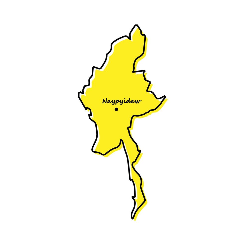 gemakkelijk schets kaart van Myanmar met hoofdstad plaats vector