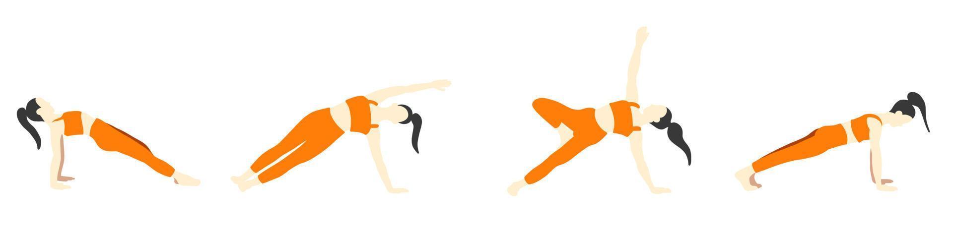 flexibiliteit yoga poses verzameling. Aziatisch vrouw, dame, vrouw, meisje. meditatie, pilates, mentaal Gezondheid, opleiding, Sportschool. vector illustratie in tekenfilm vlak stijl geïsoleerd Aan wit achtergrond.