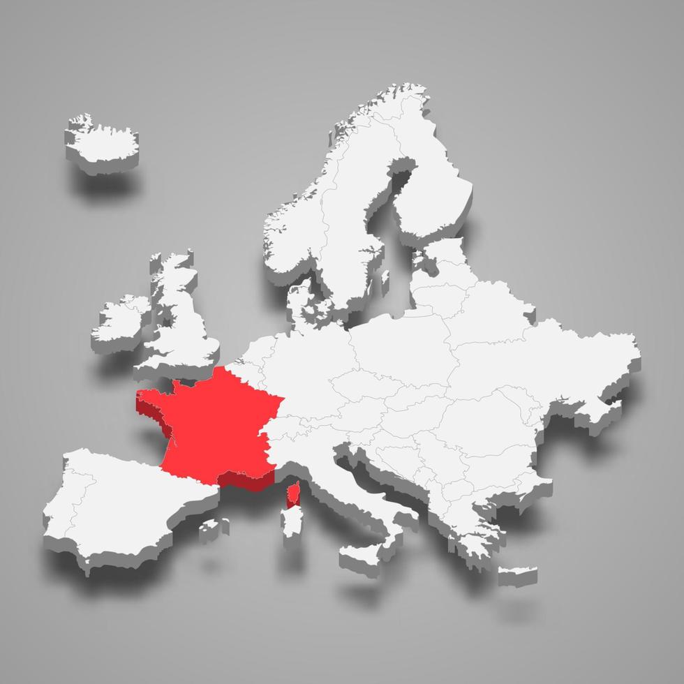 Frankrijk land plaats binnen Europa 3d kaart vector