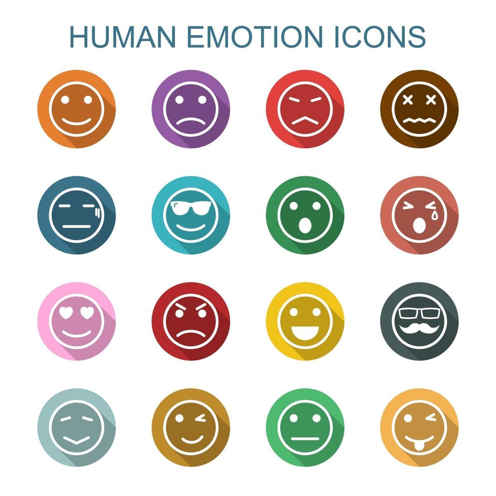 menselijke emotie lange schaduw pictogrammen vector