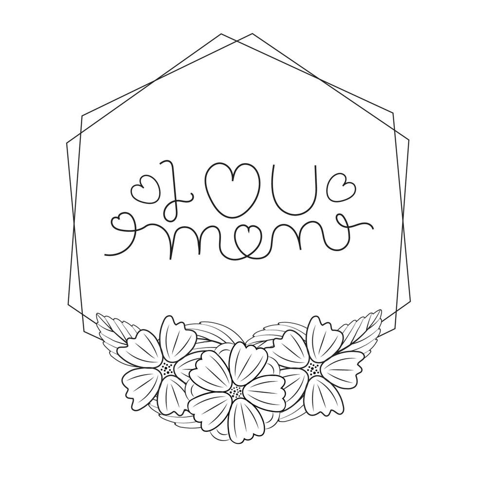 hand- getrokken tekening bloem boeket, met ik liefde u mama, tekst krans bloem kader, schattig tekening borstel ronde bloemen kader, moeder dag geschenk, groet kaart doos, ontwerp elementen voor, poster, banier, vector